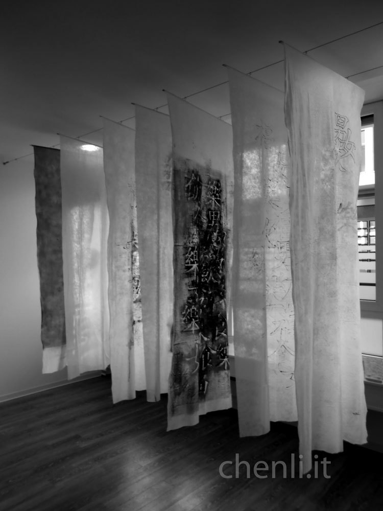 installations of 7 veils with painting and calligraphy